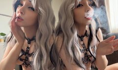 Sexy Alt Egirl smoking naked on the sofa and sooo hot