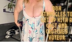BBW Struggles to Get Up with a Cast and Crutches Voyeur 720p