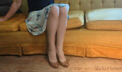 Fifi dangling brown leather heels in nude nylons telling you how obsessed you are *new* replay
