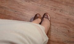 Fifi dangling brown heels and wiggling her toes in nude thigh high nylons *new* replay