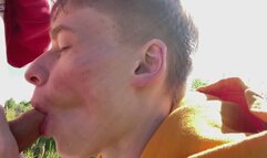 Twink Aiden sucks his friend Matty outdoor