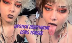 CUTE Goth girl with long tongue spit fetish drooling lipstick