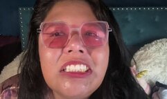 Chewing apple up close