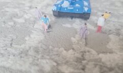 Giantess with toys destroying everything