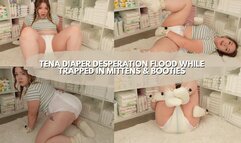 Tena Desperation Diaper Flood & Leaked While Locked In Mittens & Booties