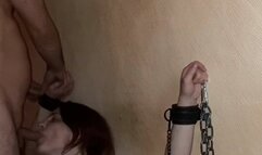 Extreme deepthroat training for a handcuffed slave girl