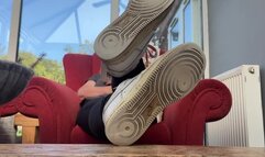 Lick the spit from my AF1 Trainers Sneakers, I sit and instruct you on how to clean them with your tongue ASMR