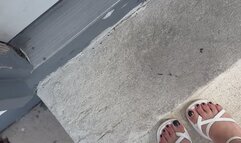 Pretty hard working feet in white heels