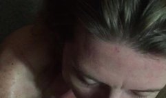 Amanda servicing on her knees