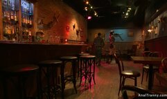 Shemale cowgirl anal fucks bartender