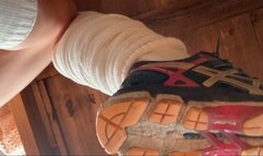 Asics Kayano and slouch socks under the table - Shoe Fetish and Sneaker fetish - Take place under the table beneath my well worn sneakers - close ups - HD