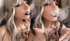 Emo Girl Smoking with black lipstick