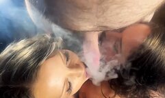 POV double smoking blowjob with a sexy married couple