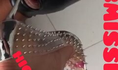Submissive licking and sucking high heels