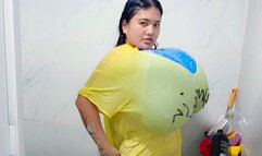 Sexy Freya Plays With Her HUGE Blue Balloon Boobs In The Shower