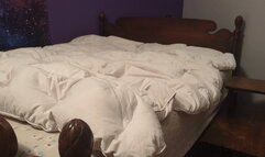 Fifi on her bed with her black pantyhose tied to her bedpost struggling to crawl loose and get free *new*