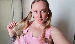 Brushing my long blond hair and make pigtails