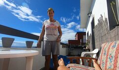 Outdoor blowjob & swallow on the terrace