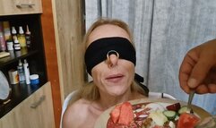 food fetish bondage struggle blindfold