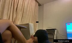 Loser licking sweaty my feet clean