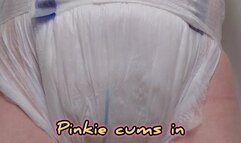Pinkie cums in her wet diaper