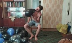Jason sit to pop 30 balloons again in his shorts