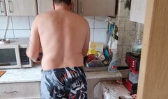 pantsing dishwashing ironing workout