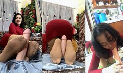 Red Dress Foot Job and Blow Job