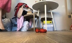 Crush tomatoes with heels and bare feet!