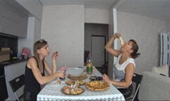 2 huge bellies after overeating