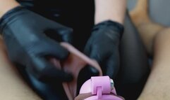 Phantom dick and tiny pink Chastity Cage for cuck leads to ruined orgasm