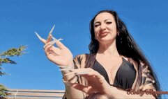 Extreme Stiletto Nails Worship In the Sunshine