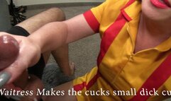 Waitress makes the small cock cuck cum 5