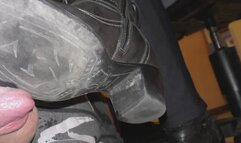 Boot worship and sole lick under desk