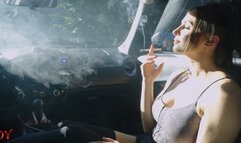 With rolled up windows