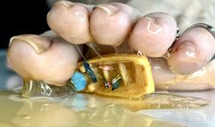 Giggling giantess and a tiny boat with tiny passengers