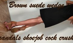 Brown wedge suede sandals; hoejob cock crush bgm