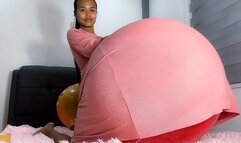 Sexy Camylle Stuffs Her Pink Jumper With HUGE Balloon BOOBS And Tummy Non Pop