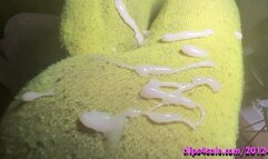 my neon green socks get fucked and cum splattered after workout!