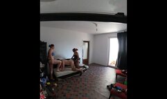 Double ballbusting, double strapon fucking with Mistress Roberta and Lea