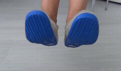Wiggling my toes in transparent rubber slippers aa