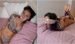 Lilly's Tight Hogtie and Cleave Gag Captivity with Magic Silk Scarves! (4K)