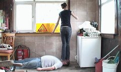 Stepping Full Weight On His Face With Her Bare Feet