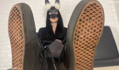 Dirty Vans soles licking and spitting into slave's nasty face