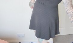 Giantess Jayne crushes a Mercedes and corvette in chunky heels toy car crush low full body view