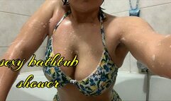 sexy shower in the bathtub with lemon bikini suit