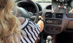 Lou takes the weel and drives in white sandals PIP