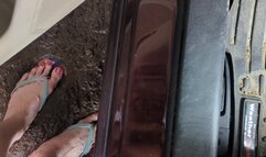 Fifi gets her sedan stuck in mud and loses a flip flop in the mud then desperately pumps the pedals with her muddy feet to try to get it going *new* replay