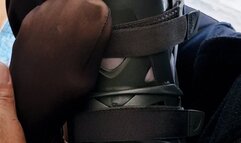 Footworship my VACOped feet with Nylons and watch me how i walk with crutches