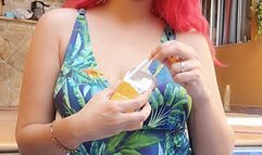 Teasing you while smoking in the pool in a swimsuit - NO SOUND